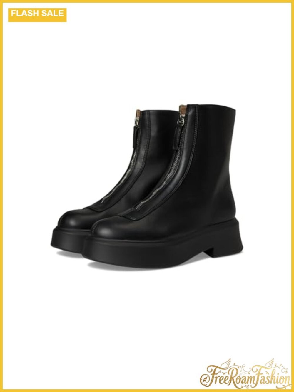 Combat Front Zipped Ankle Bootie Platform Heel Round Toe